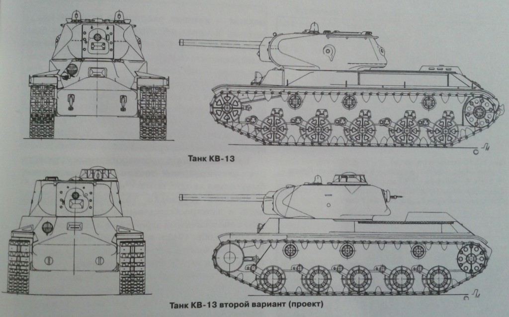 KV-13 first variant (top) and second variant (bottom). Retrieved from Solyankin et al, "Soviet Medium Tanks 1941-1945", Zeughaus, 2008